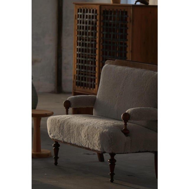 Danish 2-Seater Seater Sofa in Shearling Lambswool and Wood, 1930s For Sale - Image 17 of 18