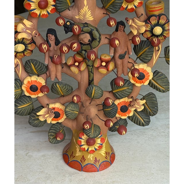 1960s Mexican Folk Art Ceramic Candelabra Tree of Life Adam and Eve For Sale - Image 5 of 8