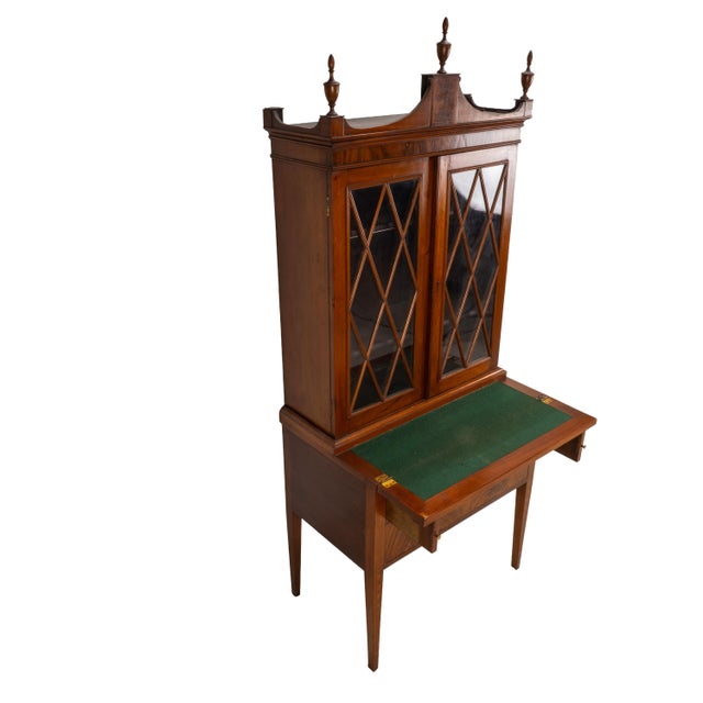 Traditional Late 19th Century Flame Mahogany Secretary Desk Bookcase, Antique Drop Front Desk For Sale - Image 3 of 18