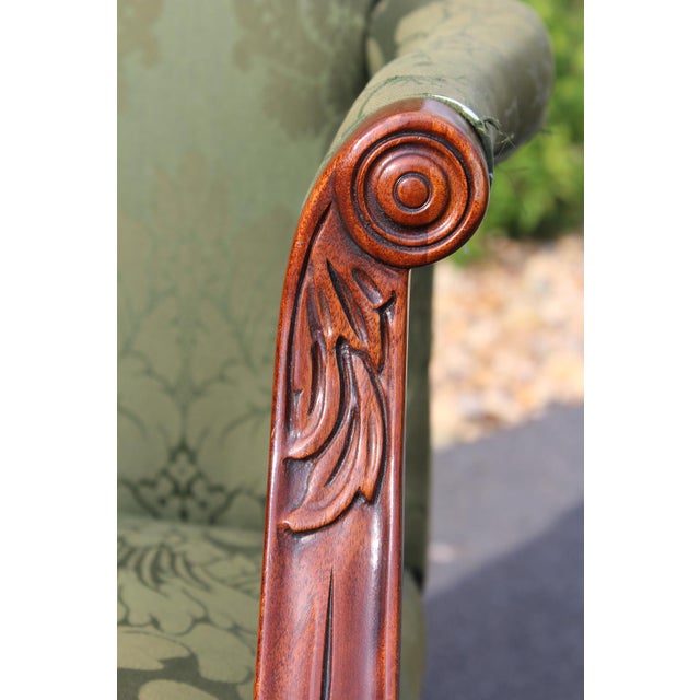 Southwood Mahogany Library Chair With Green Silk Upholstery For Sale - Image 13 of 18