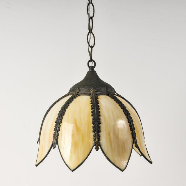 Vintage Tulip Pendant Light Cream Slag Glass 12" For Sale - Image 4 of 14