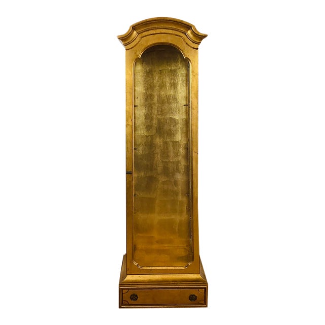 Vintage Hollywood Regency Gold Leaf Glass Display Case / Cabinet For Sale