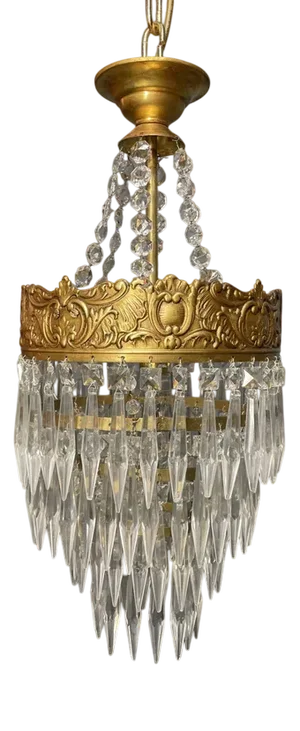 Vintage Brass and Glass Cascading Chandelier