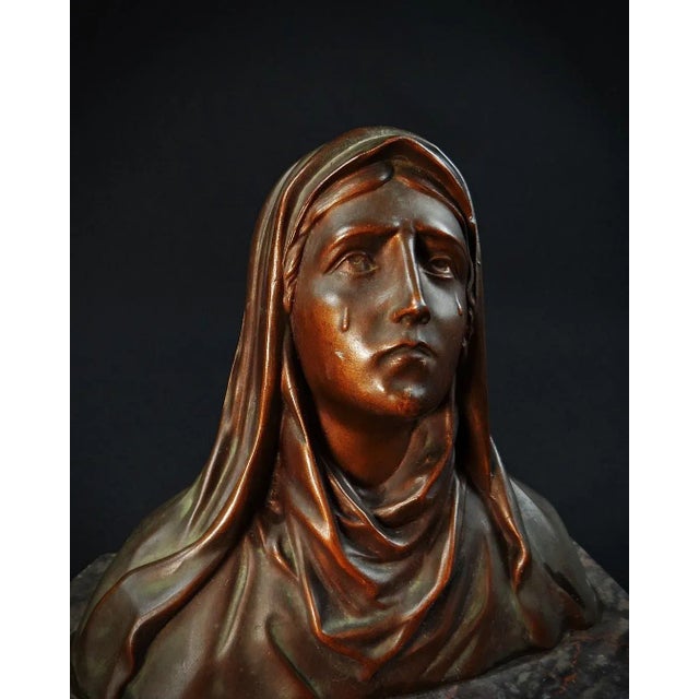 Art Deco Bust of the Tearful Virgin Mary in Spelter on Marble by Oscar Ruffon, 1920s-1940s For Sale - Image 4 of 13