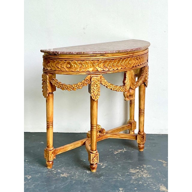 Mid 20th Century Antique Carved Giltwood Pomegranate Console With Marble Top For Sale - Image 5 of 18