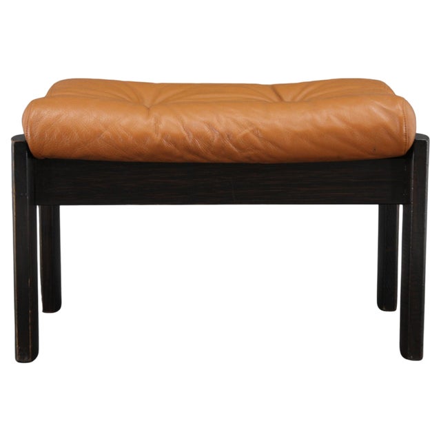 Brown Leather Oak Stool, Denmark, 1960s For Sale