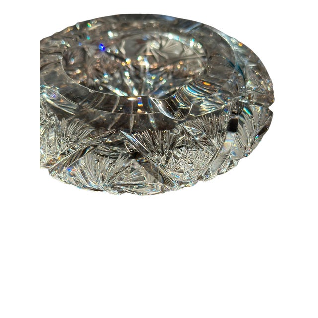 Glass Vintage Ashtray European Heavy Cut Crystal Glass For Sale - Image 7 of 10