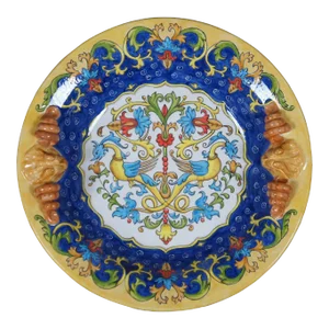 Large Italian Gatoukhova Deruta Style Phoenix Lion Head Centerpiece Bowl