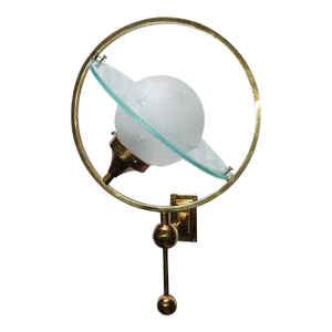 Vintage Art Deco Brass Wall Sconces Saturn Light Frosted Star Glass Shade Lamp
