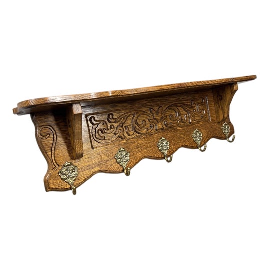 Vintage French Oak 5-Hook Wall Coat Rack For Sale