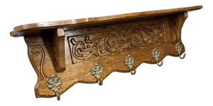 Vintage French Oak 5-Hook Wall Coat Rack