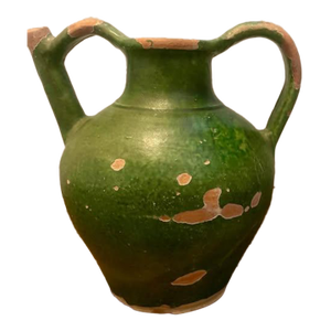 19th Century French Green-GLazed Terracotta Water Jug With Double Handles