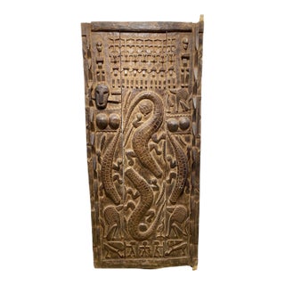 Vintage Dogon Crocodiles Door With Figures Mali African 74" H For Sale