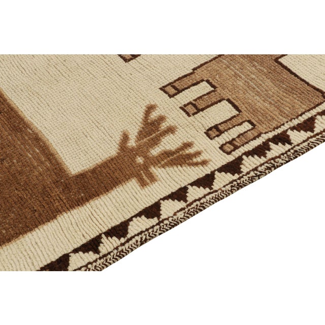 1950s Vintage Tribal Runner in Beige & Brown Deer Pictorial Patterns For Sale In New York - Image 6 of 6