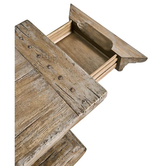 Wood Rustic Farmhouse Trestle Wood Side Table For Sale - Image 7 of 12