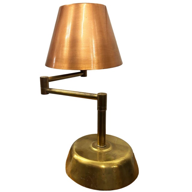 1920s Art Deco Copper & Brass Machine Age Swing-Arm Reading Table Lamp For Sale - Image 4 of 8