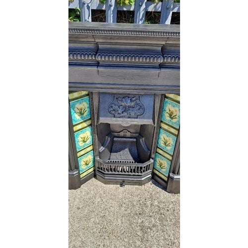 Antique Victorian Cast Iron Tiled Combination Fireplace Surround, 1899 For Sale - Image 10 of 18