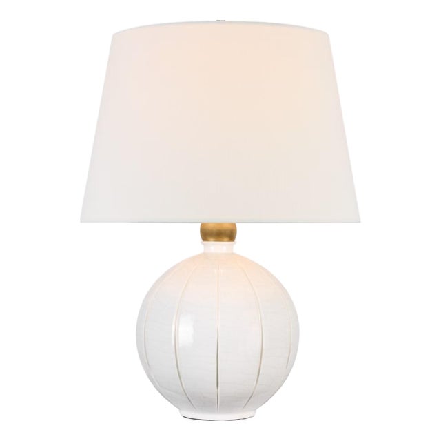 Thomas O'Brien by Visual Comfort Signature Ponteil 26" Table Lamp in Crackled Ivory with Linen Shade For Sale