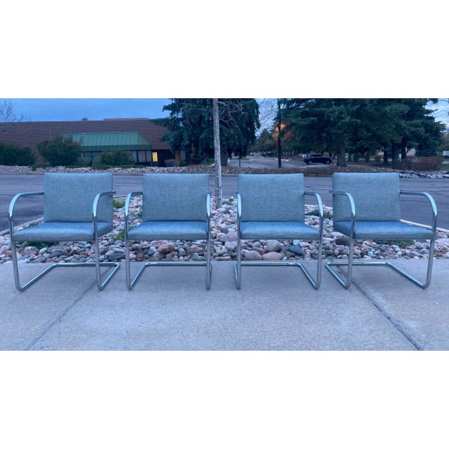 Set of 4 Tubular Chrome “Brno” Chairs Ludwig Mies Van Der Rohe for Thonet For Sale - Image 11 of 13