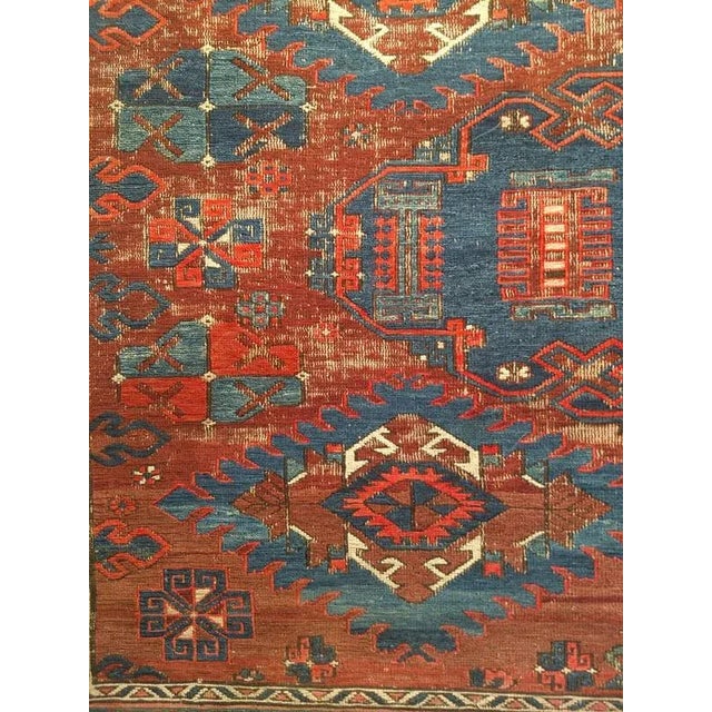 Late 19th Century Antique Caucasian Soumak Area Rug, Handwoven Wool, Allover Geometric Pattern, Red & Blue, 5x7 For Sale - Image 5 of 8