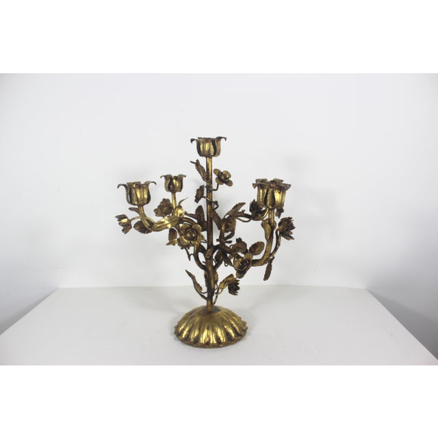 Vintage Gilded Gilt Gold Metal Candelabra Baroque Italian or Hollywood Regency For Sale - Image 17 of 18
