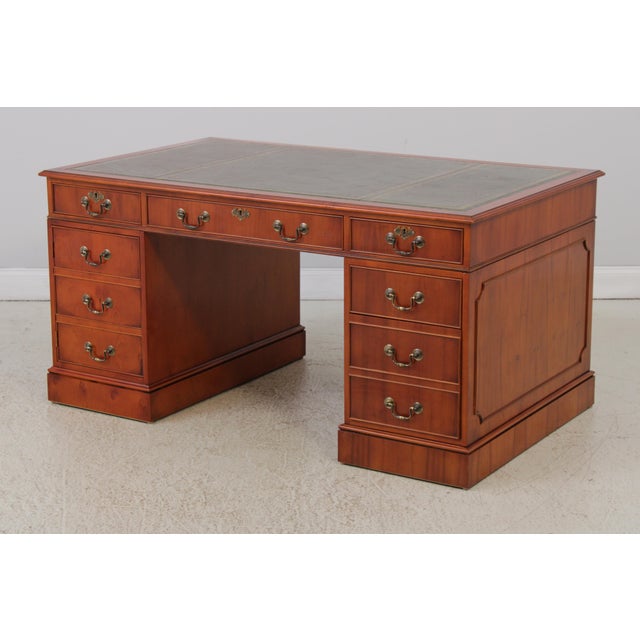 Bevan Funnel Green Leather Top Executive Desk For Sale - Image 15 of 17