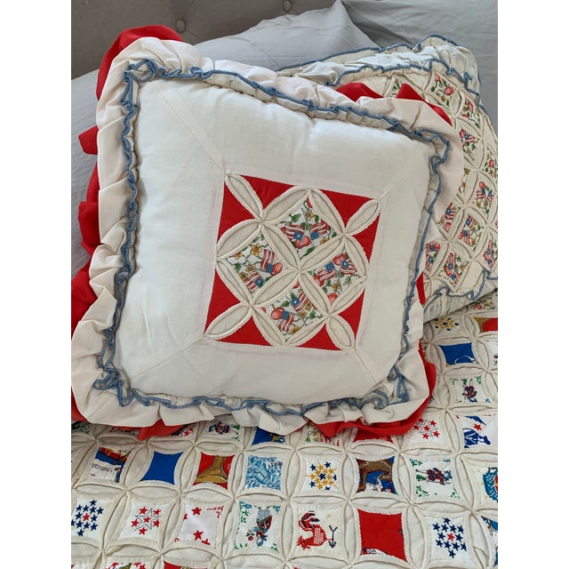 American 1976 Handmade Cathedral Window Quilt – American Bicentennial Theme – 76” X 98” For Sale - Image 3 of 10