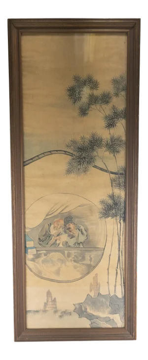 19th Century Chinese Song Style Watercolor Scroll Painting on Silk, Framed