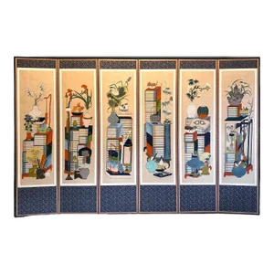 Korean Folding Chaekgeori Painted Scholar Floor Screen