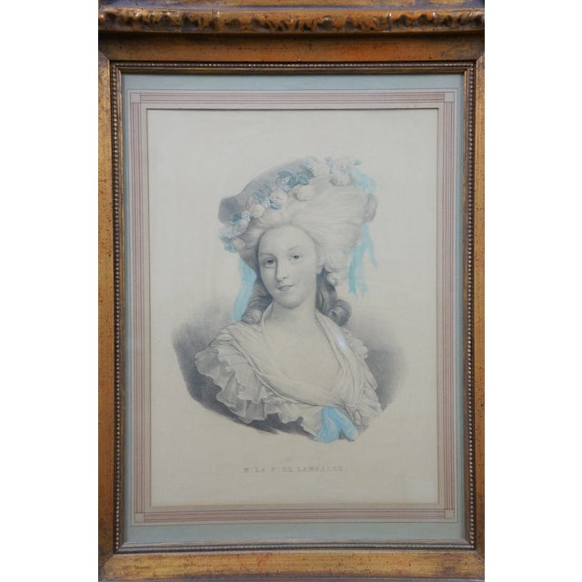 Late 19th Century Antique Italian Baroque Madame La Princesse De Lamballe Lithograph Print Framed For Sale - Image 5 of 11