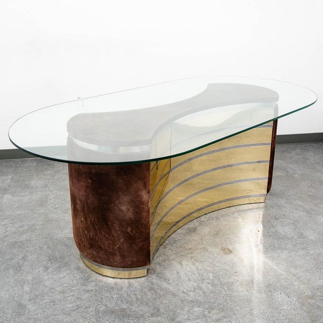 Mid Century Modern Dining Table Glass Curved Mirrored Velvet Attributed to Willy Rizzo Italy For Sale - Image 9 of 10