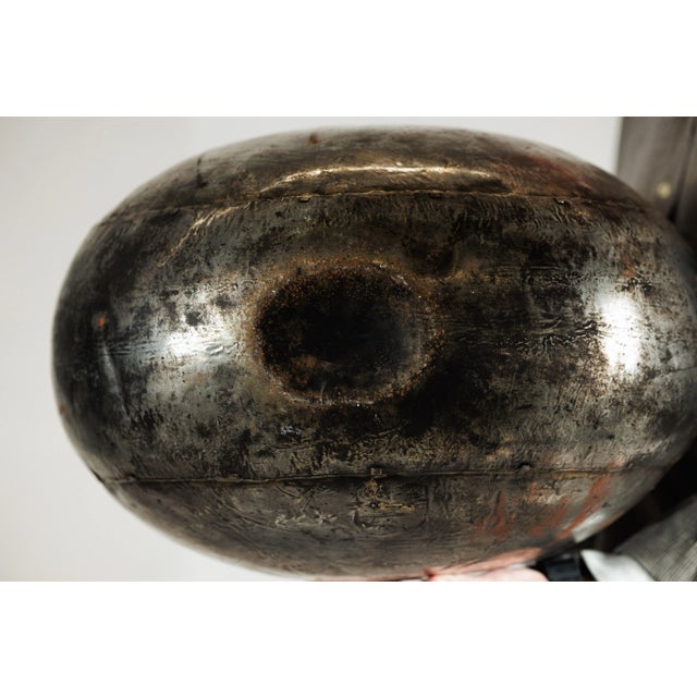 Vintage Indian Metal Water Vessel with Circular Body and Wooden Cork Top For Sale - Image 4 of 12