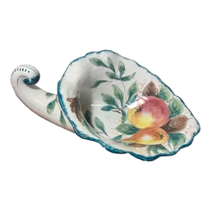 Vintage Italian Majolica Pottery Cornucopia Centerpiece