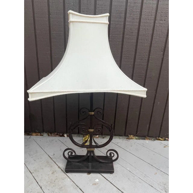 Fabulous large scale bronze with gold accents lamp with unique shad