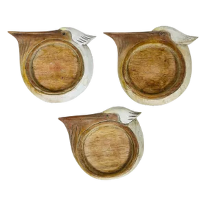 Late 20th Century Hand Carved Wood Pelican Coasters - Set of 3