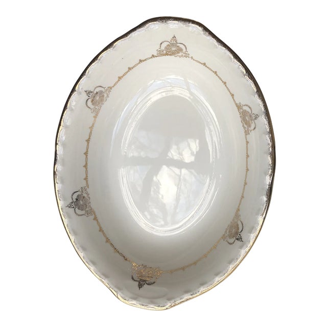 Vintage Gold Filagree Oval Serving Bowl For Sale