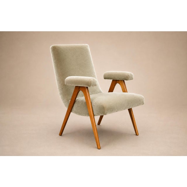 Brazilian Modern Armchair in Sage-Greige Mohair and Hardwood, Brazil, 1950s For Sale - Image 13 of 14