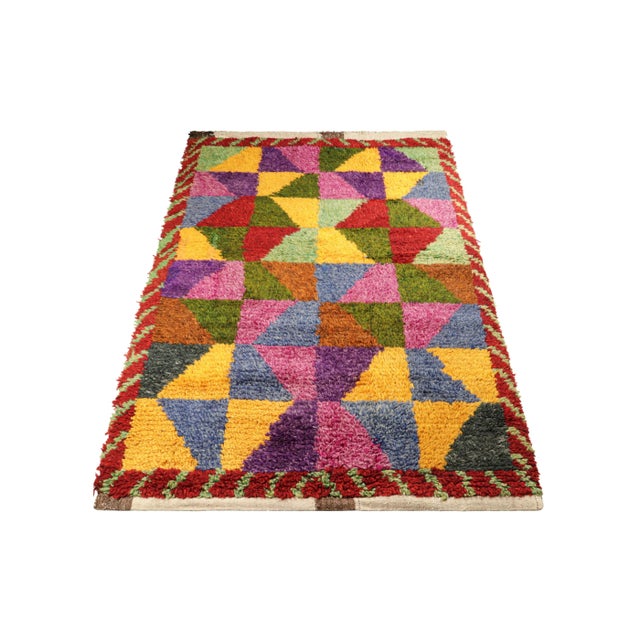 1950s Vintage Tulu Rug With Colorful Geometric Diamond Patterns, From Rug & Kilim For Sale - Image 5 of 8