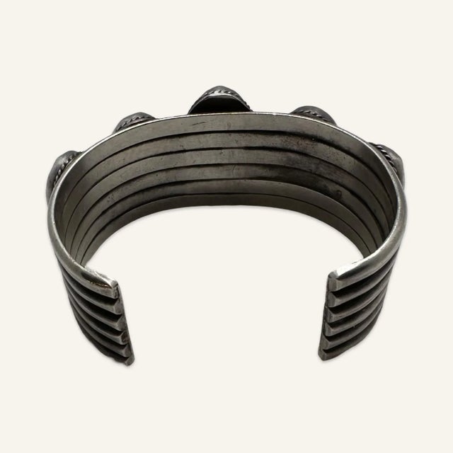 Native American Mid 20th Century Silver and Turquoise Cuff Bracelet by Navajo Wilbur Anderson For Sale - Image 3 of 5