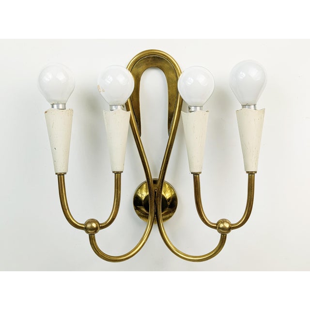 Gold Ivory Metal and Brass Four-Light Wall Lamps, 1950s, Set of 4 For Sale - Image 8 of 18