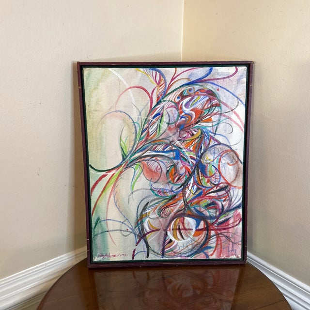 1970s Vintage Colorful Abstract Expressionist Painting Signed Amy ~ Framed For Sale - Image 4 of 9