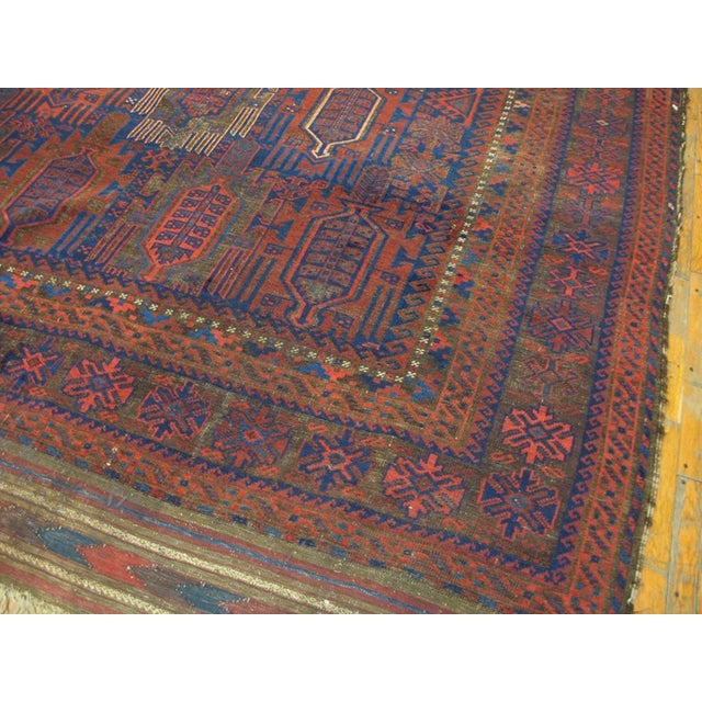 Late 19th Century 1870s Blue Navy Geometric Tribal Antique Afghanistan Baluch Teimouri Main Rug 7'6" X 12'4" Wool Carpet For Sale - Image 5 of 7