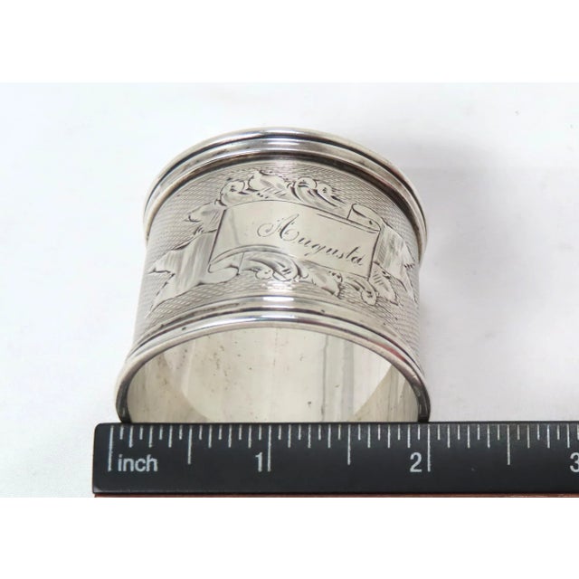Antique American Victorian Hand Engraved Sterling Silver Wedding Napkin Rings for Asa & Augusta For Sale - Image 11 of 13