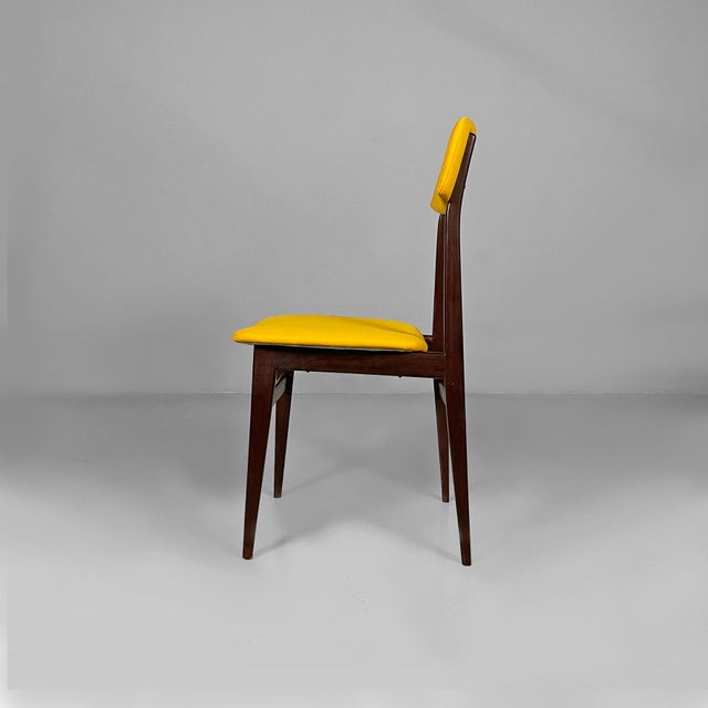 Mid-Century Modern Italian Chairs in Wood and Yellow Fabric, 1960s, Set of 6 For Sale - Image 4 of 17