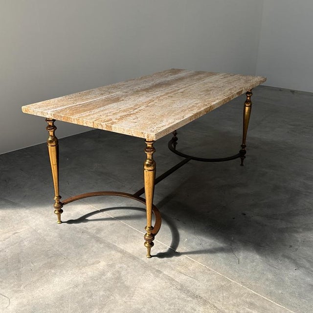 Travertine Coffee Table with Brass Base, 1970s For Sale - Image 13 of 15