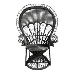Vintage Black Cane Back Peacock Chair