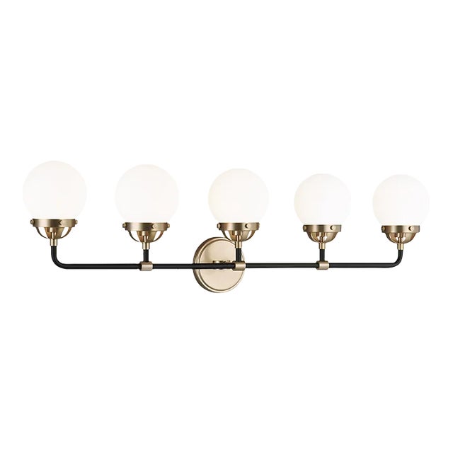 Ian Fowler By Visual Comfort Studio Cafe 5-Light Bath Vanity Sconce in Satin Brass For Sale