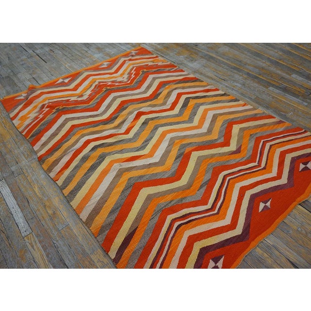 1880s Multicolor Chevron Antique American Navajo Rug 5'5" X 7'2" Flatweave Wool Carpet For Sale - Image 4 of 18