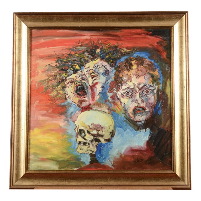 Carlo Eustacchi, Desperation Pain Death Fear, 20th Century, Oil Painting on Canvas For Sale