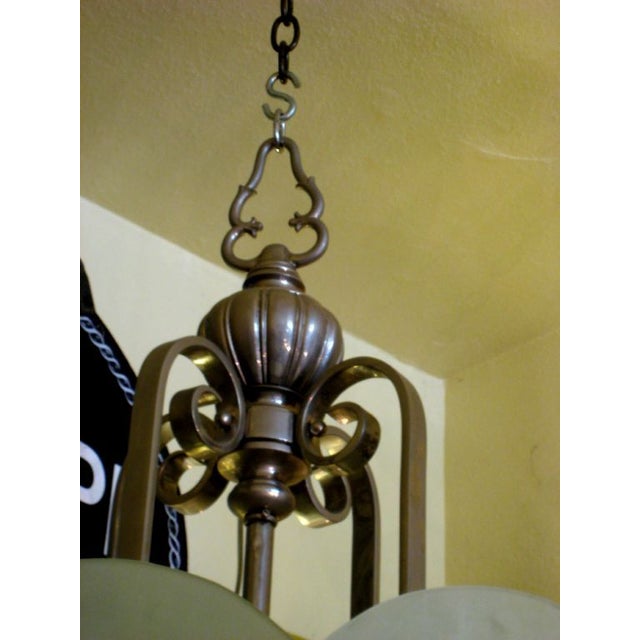 1930s Art Deco Nickel-Plated Etched Glass Chandelier For Sale - Image 5 of 6